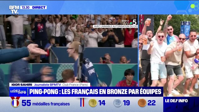 JO: les Français en bronze par équipes au tennis de table, 55 médailles pour la France