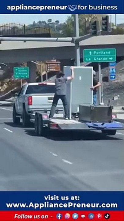 How Not Transport A Fridge- Use Straps and Tight Down - Funny Content - #funnyvideo #funnymemes You Got a $30k Truck, $5k Trailer, And Don't Have $20 Worth Of Rachet Straps.I think buying a set of ratchet straps is