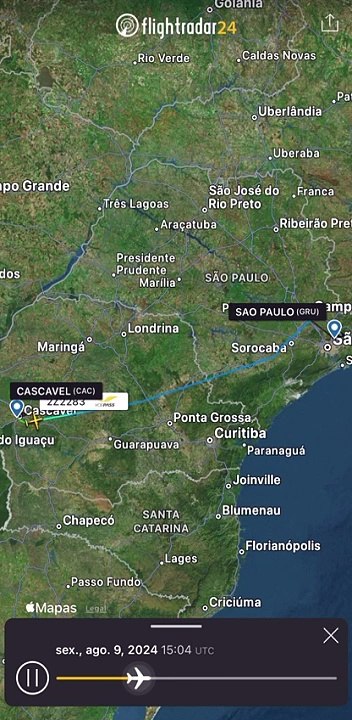 Queda de avião: veja a trajetória do avião da VoePass, de Cascavel (PR) a Guarulhos (SP)