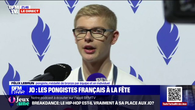 Félix Lebrun (pongiste médaillé de bronze par équipe et en individuel): Savoir qu'il y a un engouement qui se crée en France autour du tennis de table, que des jeunes vont commencer... c'est une fierté immense