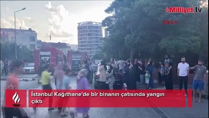 İstanbul'da 13 katlı binanın çatısında yangın