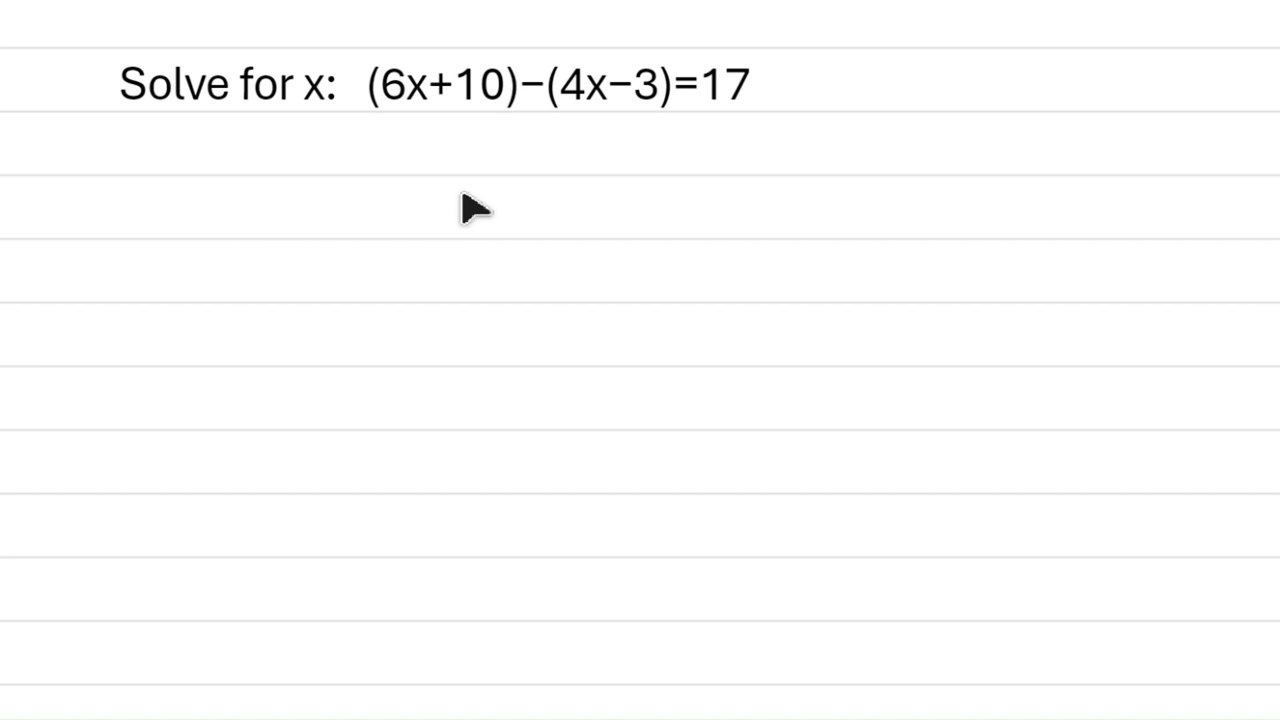 Can You Solve for x:   (6x+10)−(4x−3)=17 | Solution class 10 | @eduk5 #erknsir |