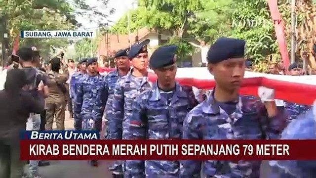Warga dan Pelajar Ikut Meriahkan Kirab Bendera Merah Putih Sepanjang 79 Meter di Subang