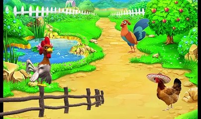 Cock and hen dance in garden