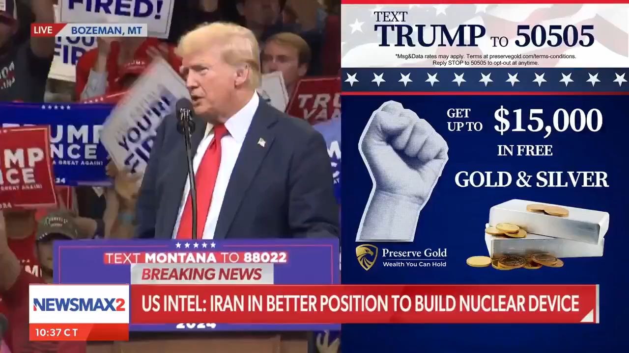 Le président Trump à Bozeman, dans le Montana, critique Kamala Harris pour ne pas avoir accordé d'interviews : « Depuis qu'elle est candidate à la présidence, elle refuse de donner une seule interview. Vous savez pourquoi ? Parce qu'elle est stupide. »