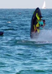 When your friend falls off his jetski  and you go help him with a grand entrance