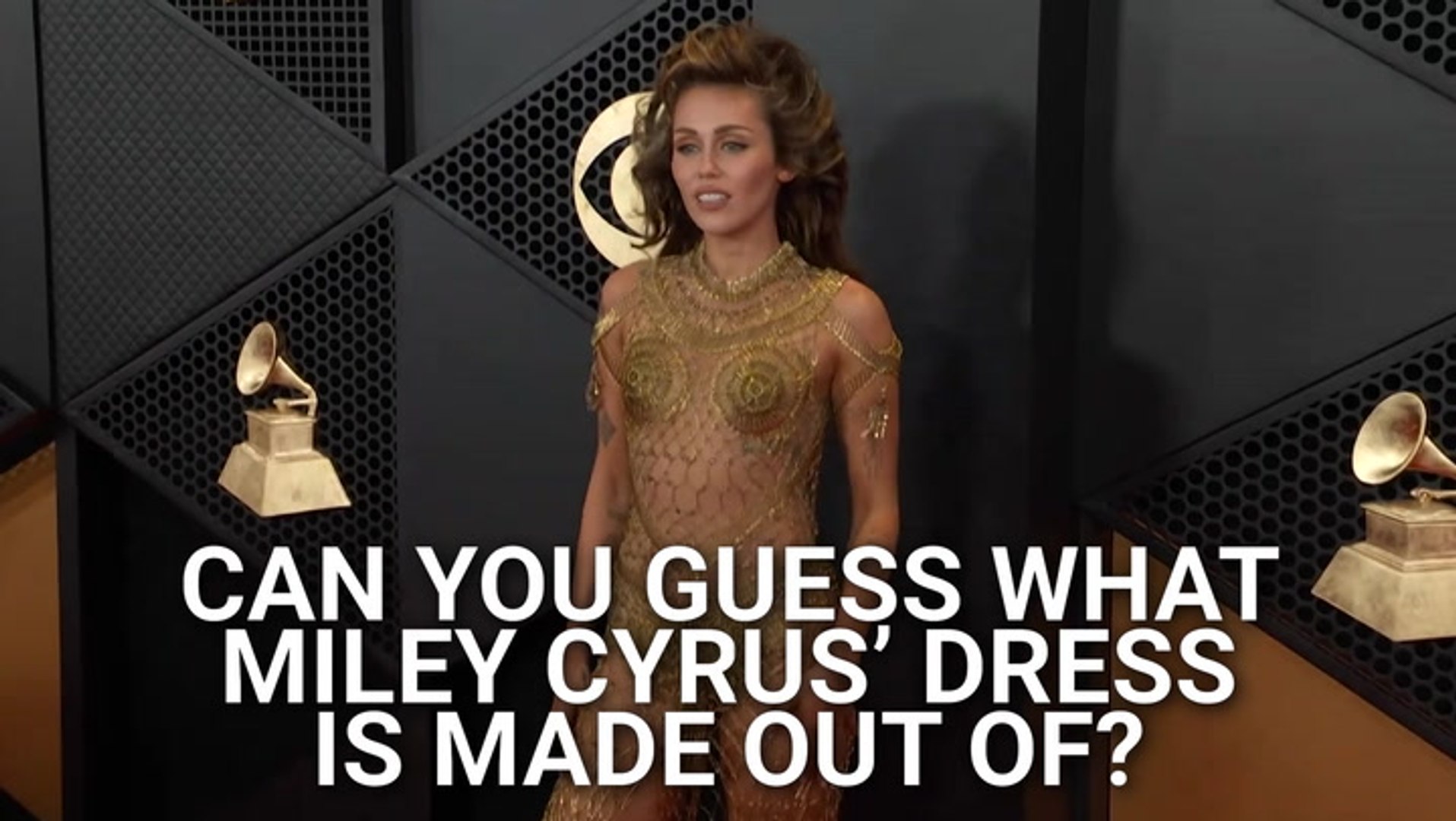 miley cyrus gold pin dress We Just Realized Cyrus’ Wild Grammys Was Made Of 14,000 Safety Pins And Now I’m Even More Shook Sherri Hill Dress 57379