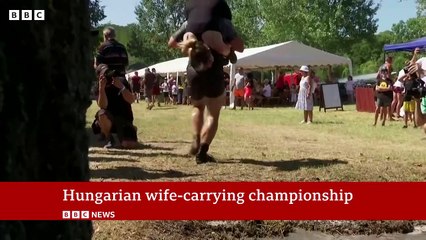 Wife-carrying championship takes place in Hungary