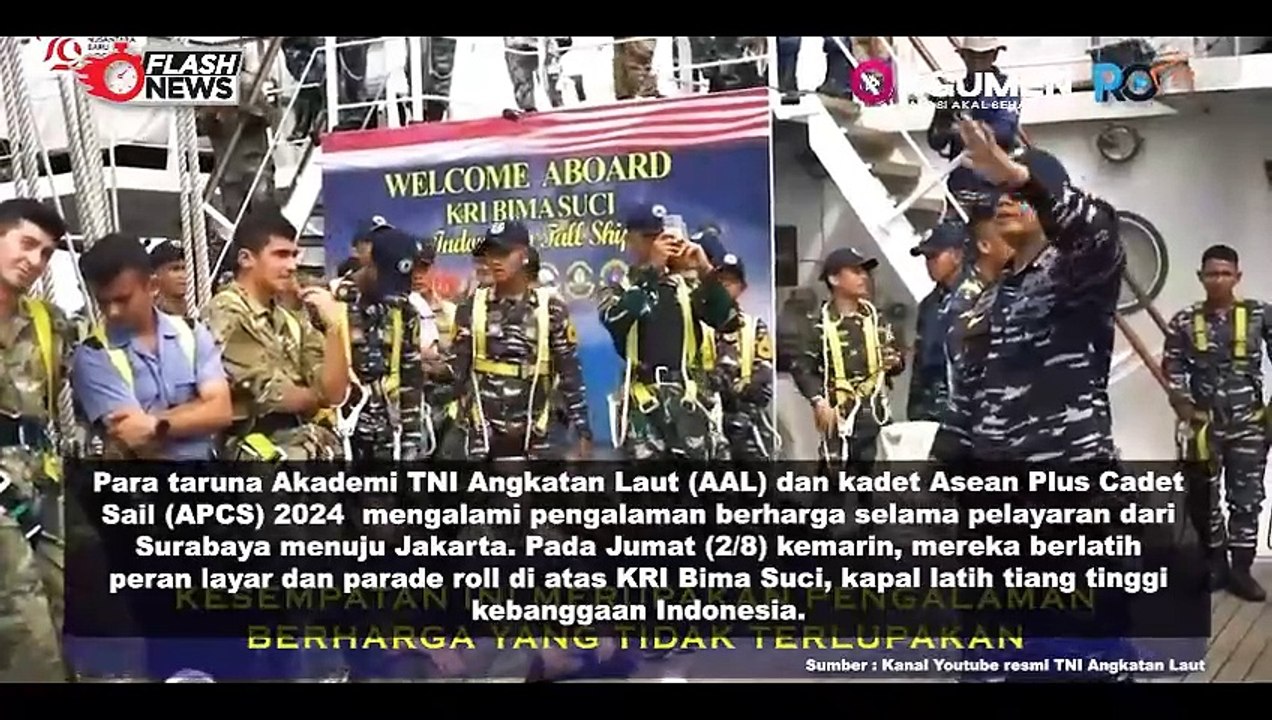 Taruna AAL dan Kadet APCS 2024 Belajar Peran Layar Dan Paradel Roll Bersama Prajurit TNI AL di KRI Bima Suci
