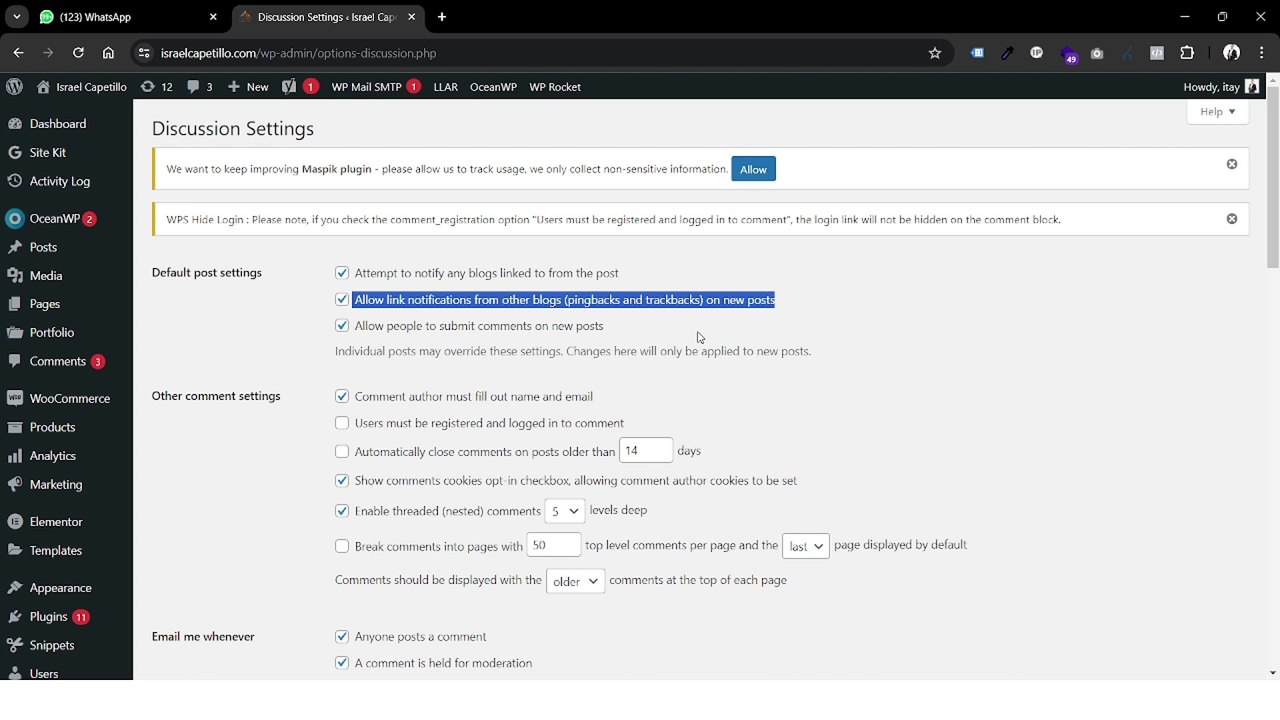 איך לשנות ההגדרות של התגובות באתר שלכם בוורדפרס: איתי ורצ'יק IVBS SEO / PPC