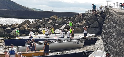 MYC rowers at Celtic Long Boat league race in Aberystwyth