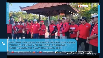 DPC PDIP Tabanan Bebersih Pantai dan Lepas Tukik di Pantai Yeh Gangga, Peringati Hari Konservasi Alam Nasional 2024