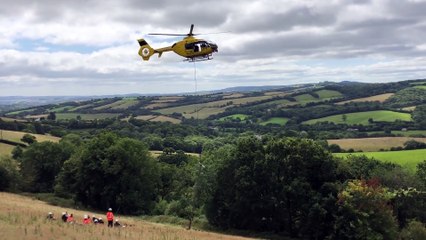 Helicopter lifting pole outside Whitestone (NGED)