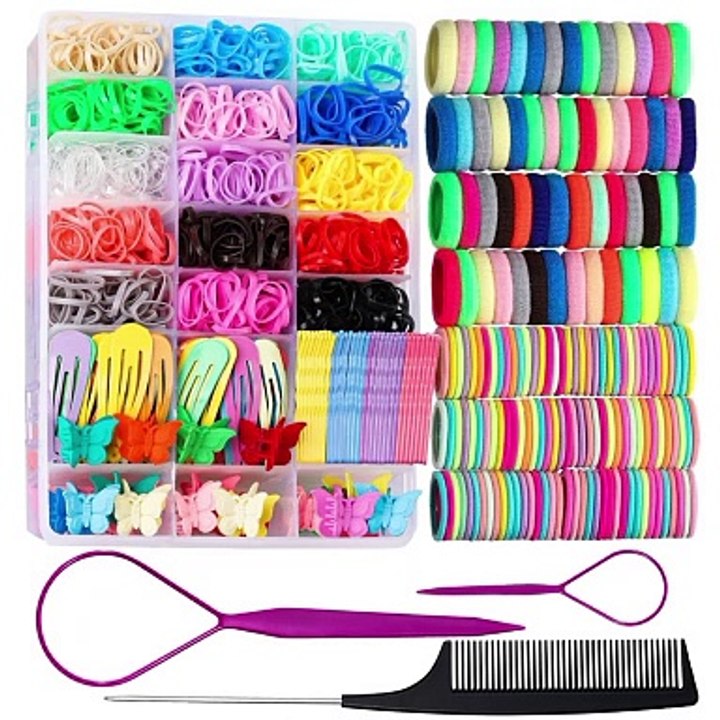 Teenitor Elastic Hair Ties, Hair Accessories for Girls, Colorful Baby Elatic Hair Bands Set with Hair Clips