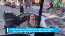 Un día de furia en Caballito: una mujer se enfureció con un colectivero y le destrozó la ventanilla