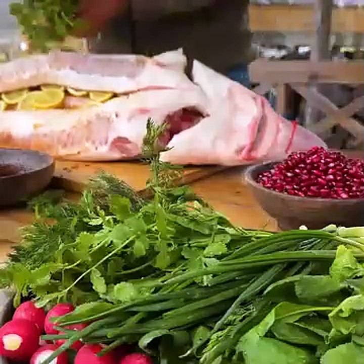 Tasty Beluga fish on the campfire