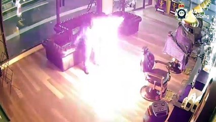 CCTV captures arsonist accidently setting himself on fire
