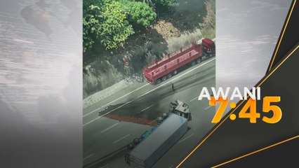 Treler terbalik, terbakar di Tol Duta, pemandu cedera parah