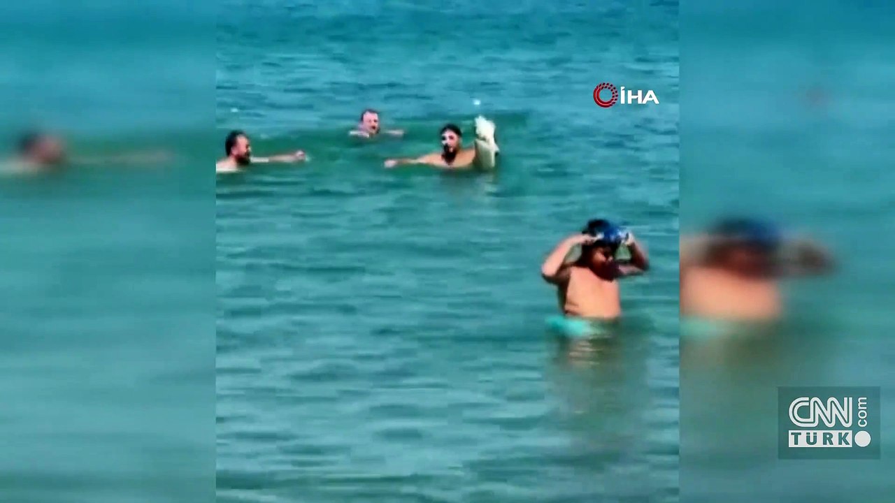 Yüzmek için girdiği denizde eliyle 6 kiloluk levrek yakaladı