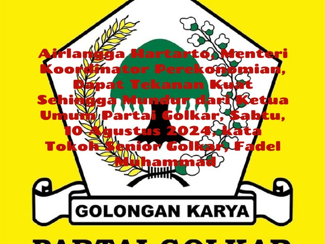 Airlangga Hartarto, Menteri Koordinator Perekonomian, Dapat Tekan Kuat, Sebelum Mundur Ketua Umum Partai Golkar,Sabtu, 10 Agustus 2024, Menurut Wakil Ketua MPR RI, Fadel Muhammad