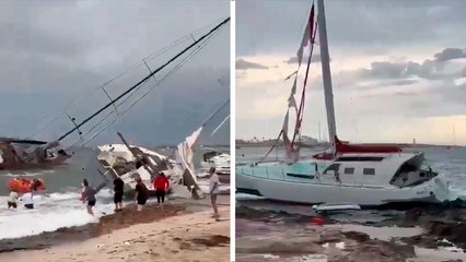 El temporal Dana causa el encallamiento de numerosos barcos en Formentera, España