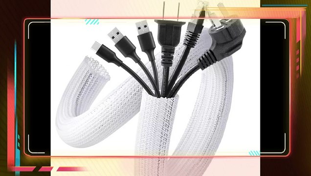 AGPTEK White Cable Sleeve Cover, 2 Pack 5ft - 1.2 inch Cord Management Wire Organizer Under Desk, Home Office Computer Wire Cover Hider Cord Protector, Protect Pet Cat from Chewing