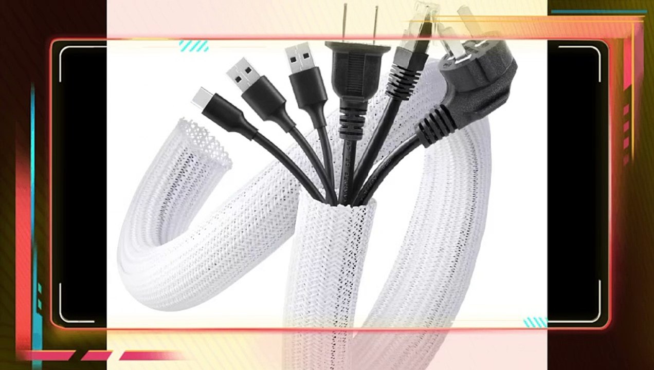 AGPTEK White Cable Sleeve Cover, 2 Pack 5ft - 1.2 inch Cord Management Wire Organizer Under Desk, Home Office Computer Wire Cover Hider Cord Protector, Protect Pet Cat from Chewing