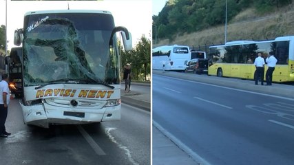 Üsküdar'da yolcu otobüsü İETT otobüsüne çarptı: Yol trafiğe kapandı