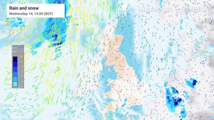 UK forecasted cloud and rain for the next few days