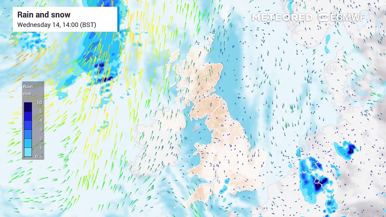 UK forecasted cloud and rain for the next few days