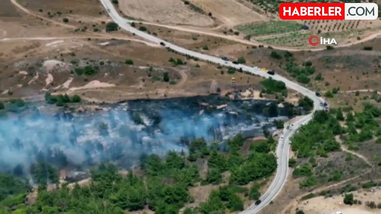 Bozcaada'daki orman yangını dron ile havadan görüntülendi