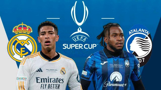 Florentino Pérez saluda a los jugadores del Real Madrid antes del partido de Supercopa ante el Atalanta