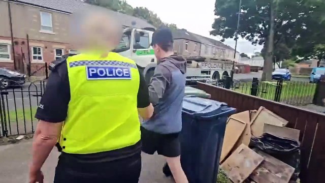 Footage of Riley Adey being arrested for violent disorder in Sunderland