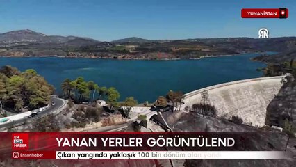 Yunanistan'da yanan ormanlar havadan görüntülendi