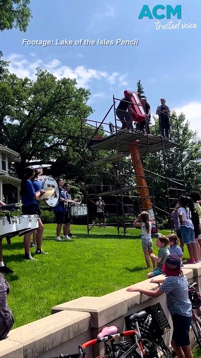 Crowds turn out for annual sharpening of 20-foot-tall pencil