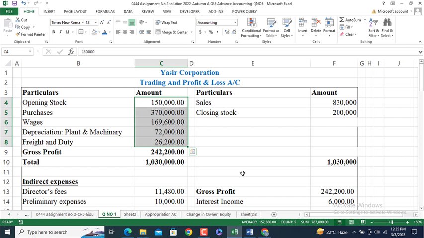 0444 Assignment No 2 Solution 2022-Autumn AIOU-Q 1 Ans-Advance Accounting