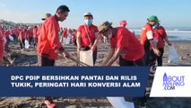 DPC PDIP TABANAN ADAKAN BERSIH PANTAI DAN PELEPASAN TUKIK DI PANTAI YEH GANGGA UNTUK HARI KONSERVASI ALAM NASIONAL 2024