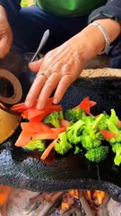 Chinese burger Stir-fried Broccoli on Slate