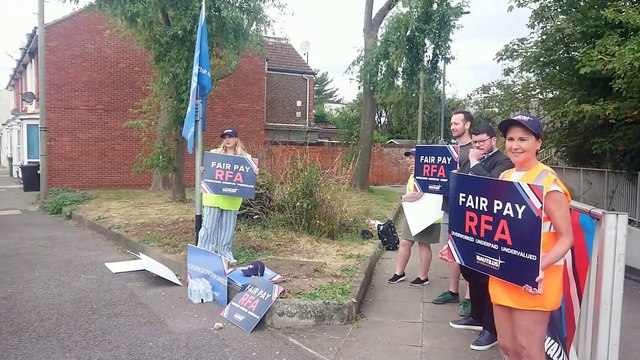 Royal Fleet Auxiliary staff strike in Portsmouth near Royal Navy base over pay