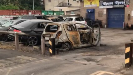 Cars left heavily damaged and vandalized in the aftermath of violent Hull riots