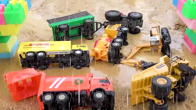 Rescue and find construction vehicles on sand _ Dump truck excavator toy stories _ BIBO TOYS
