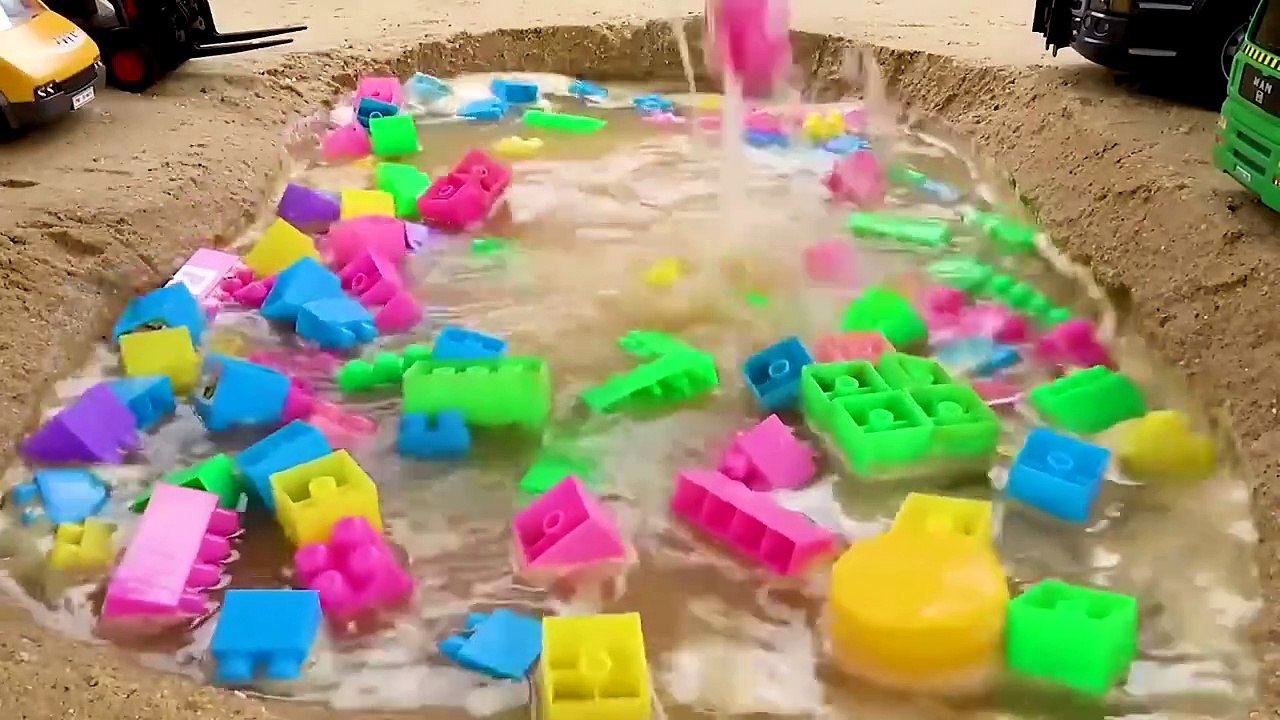 Rescue construction vehicles and build bridge with crane truck excavator _ Toy car story _ BIBO TOYS