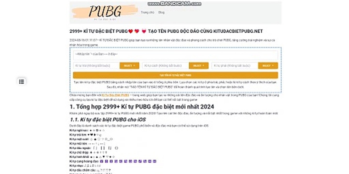 Kí Tự Đặc Biệt PUBG - Công cụ tạo tên kí tự đặc biệt mới nhất cho Gamer