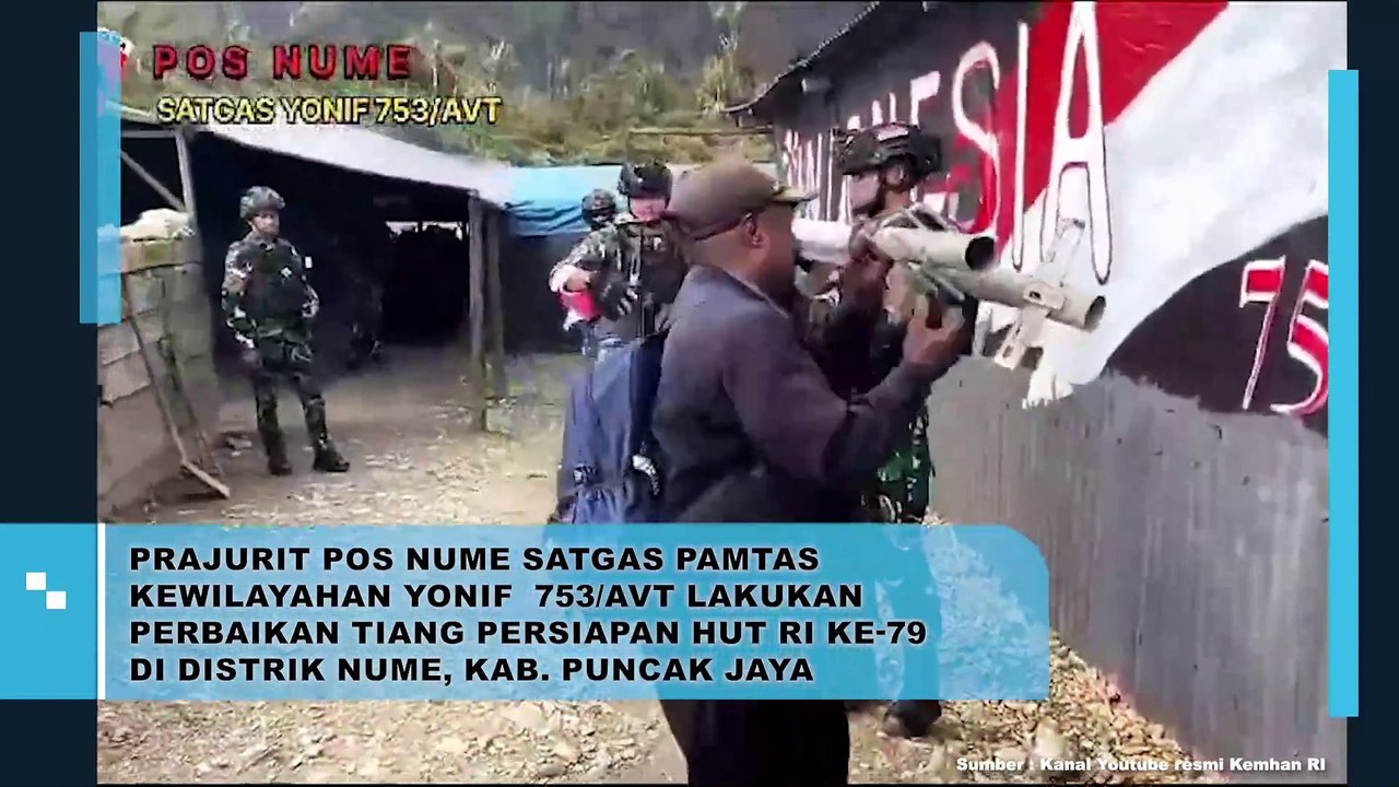 Prajurit Pos NUME SATGAS Pamtas Kewilayahan Yonif 753/AVT Lakukan Perbaikan Tiang Persiapan HUT RI Ke-79 di Distrik NUME, Kab. Puncak Jaya