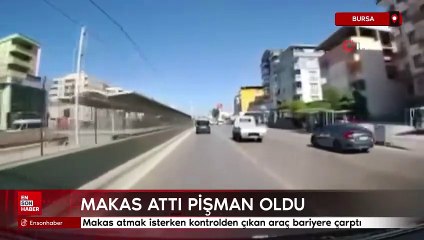 Bursa'da makas atarken kontrolü kaybeden bir otomobil, bariyere çarptı
