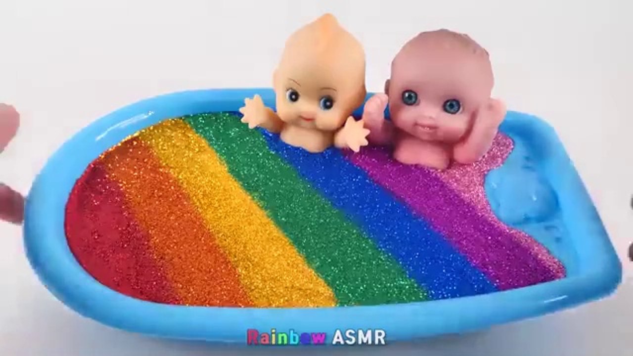 Satisfying Video l How to Make Rainbow Bathtub  with Mixing Slime from Glitter Cutting ASMR FUll of ENTERTaINMENT