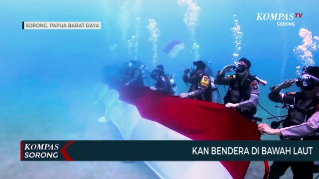 Promosikan Wisata Bawa Laut Pantai Saoka, Polresta Sorong Kota Kibarkan 20 Meter Bendera Merah Putih