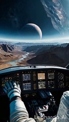 Astronaut piloting a small alien spacecraft