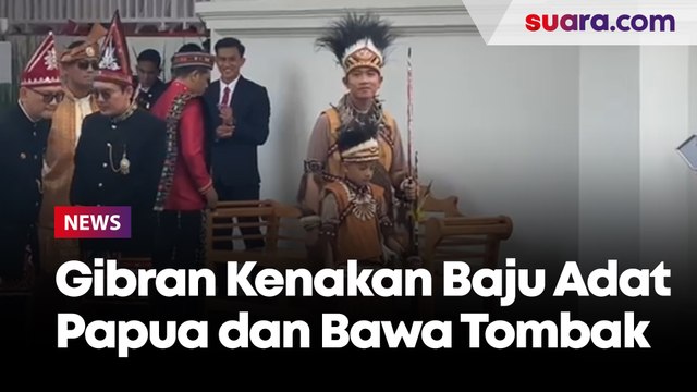 Upacara di Istana Merdeka, Gibran Kenakan Baju Adat Papua Lengkap dengan Tombak