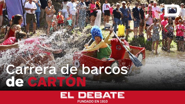 Marineros de agua dulce surcan el río Iregua en La Rioja sobre barcos de cartón